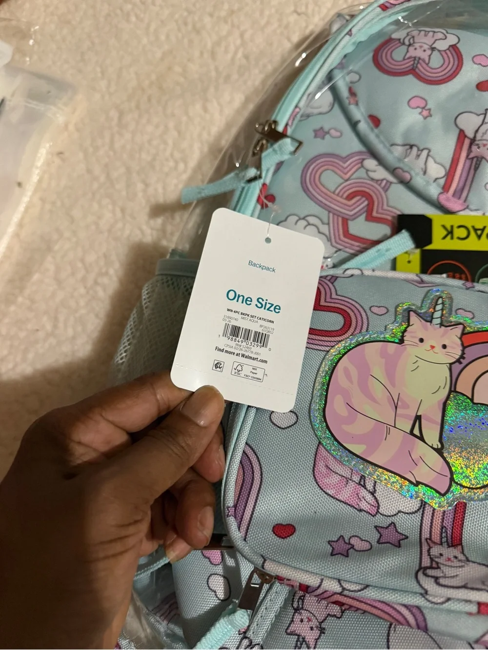 wonder nation Light Blue Unicorn & Cat Print Kids Backpack
